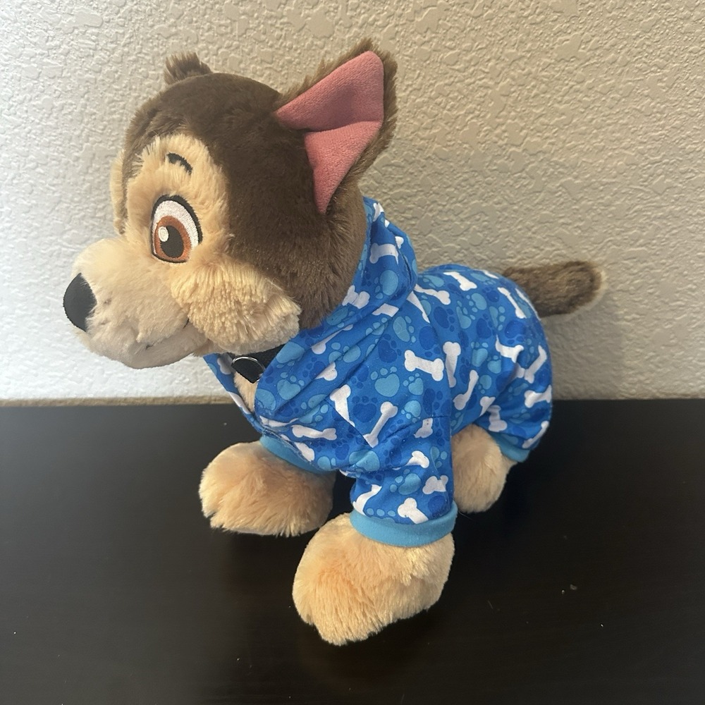 BUILD A BEAR BAB Paw Patrol "Chase"  Brown Plush Stuffed Toy Blue Paw Print Pjs